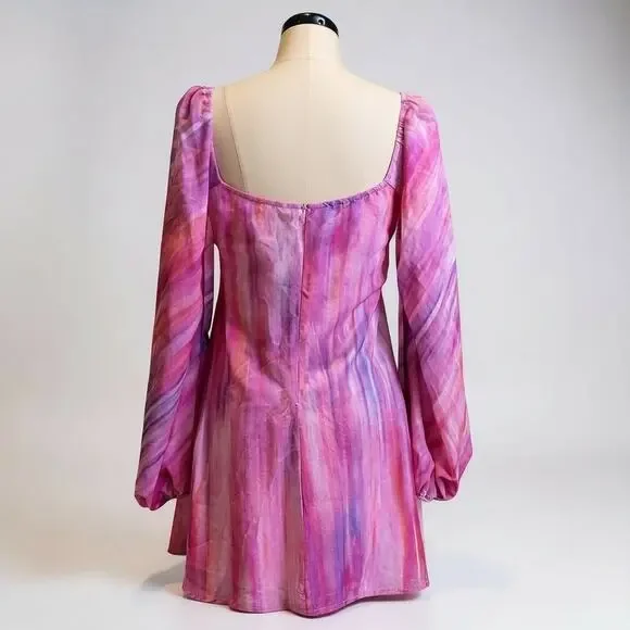 Hello Molly Lava Love pink watercolor draped cowl mini dress XL - Picture 2 of 7